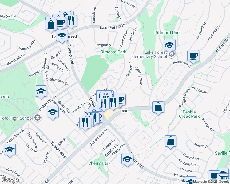 map of restaurants, bars, coffee shops, grocery stores, and more near in Lake Forest
