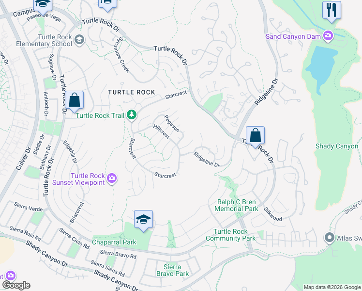 map of restaurants, bars, coffee shops, grocery stores, and more near 111 Hillcrest in Irvine