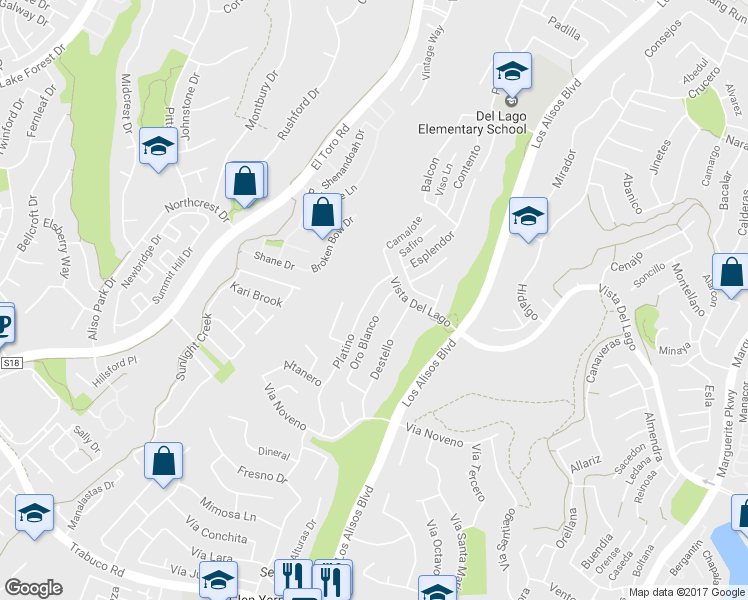 map of restaurants, bars, coffee shops, grocery stores, and more near 22182 Platino in Mission Viejo