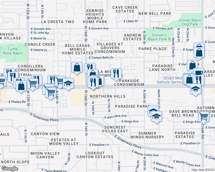 map of restaurants, bars, coffee shops, grocery stores, and more near in Phoenix
