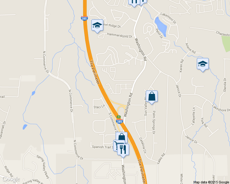 map of restaurants, bars, coffee shops, grocery stores, and more near 4205 High Park Lane in East Point