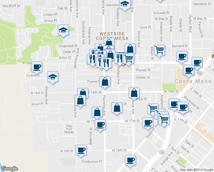 map of restaurants, bars, coffee shops, grocery stores, and more near 790 Scott Place in Costa Mesa