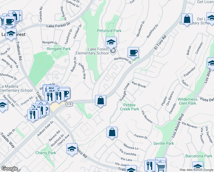 map of restaurants, bars, coffee shops, grocery stores, and more near in Lake Forest