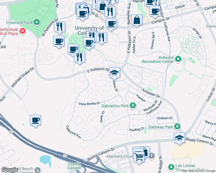 map of restaurants, bars, coffee shops, grocery stores, and more near 32 Schubert Court in Irvine