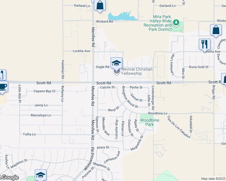 map of restaurants, bars, coffee shops, grocery stores, and more near 33068 Aquamarine Circle in Menifee