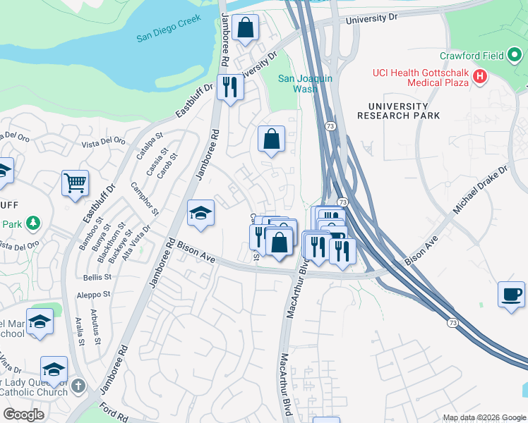 map of restaurants, bars, coffee shops, grocery stores, and more near 24 Corsica Drive in Newport Beach