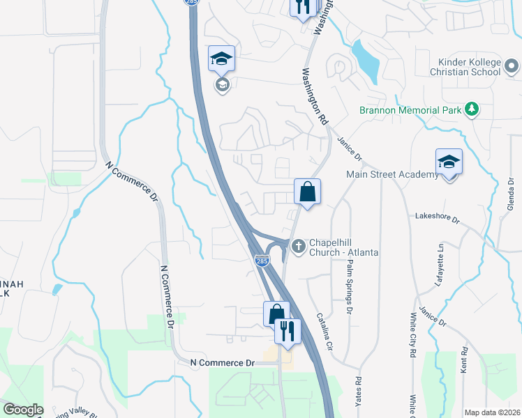 map of restaurants, bars, coffee shops, grocery stores, and more near 4205 High Park Lane in East Point