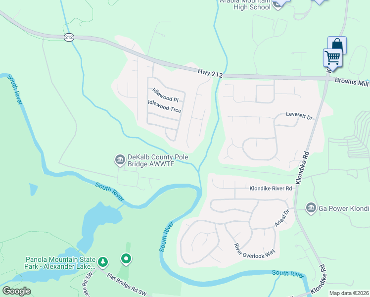 map of restaurants, bars, coffee shops, grocery stores, and more near 4643 Latchwood Drive in Stonecrest