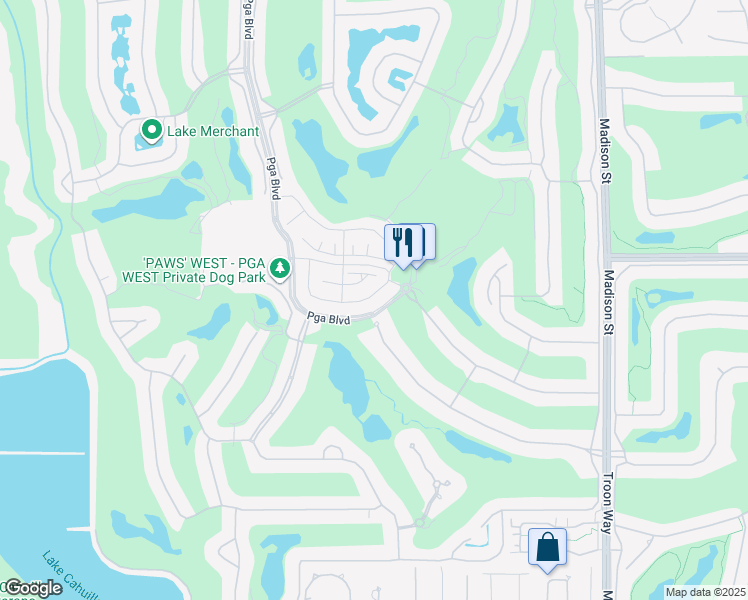 map of restaurants, bars, coffee shops, grocery stores, and more near 80409 Platinum Way in La Quinta