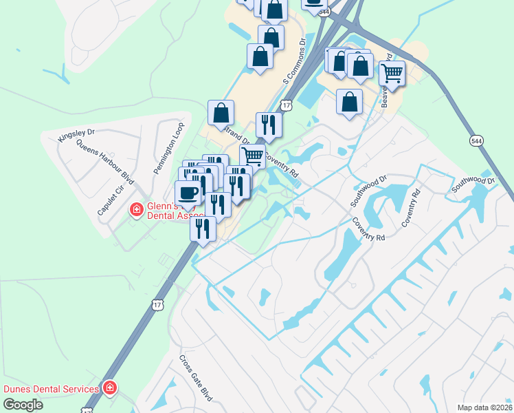 map of restaurants, bars, coffee shops, grocery stores, and more near 8667 U.S. 17 in Myrtle Beach