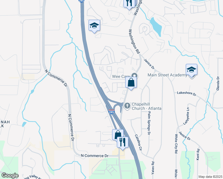 map of restaurants, bars, coffee shops, grocery stores, and more near 4205 High Park Lane in East Point