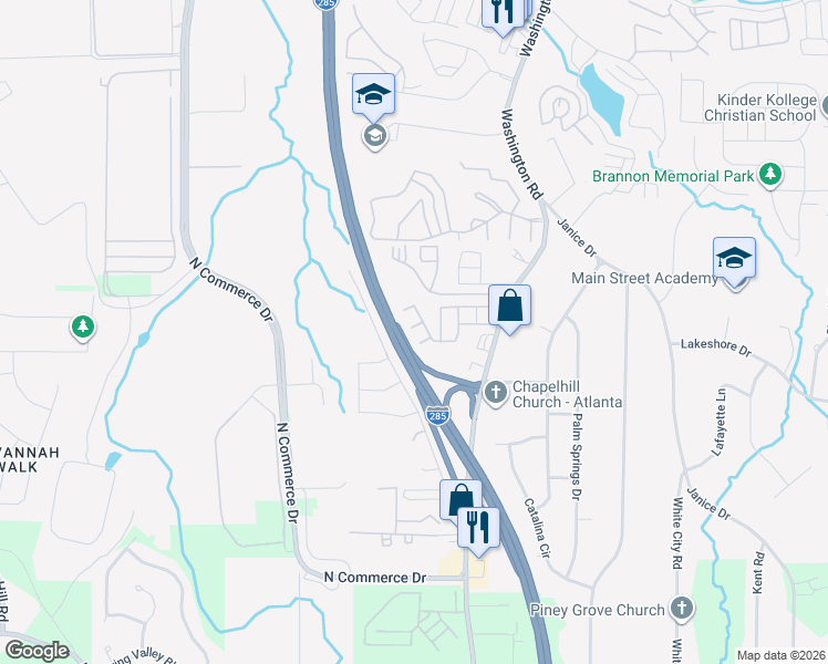 map of restaurants, bars, coffee shops, grocery stores, and more near 4132 High Park Lane in East Point