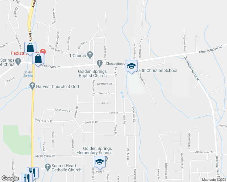 map of restaurants, bars, coffee shops, grocery stores, and more near 3925 Morris Dr in Anniston