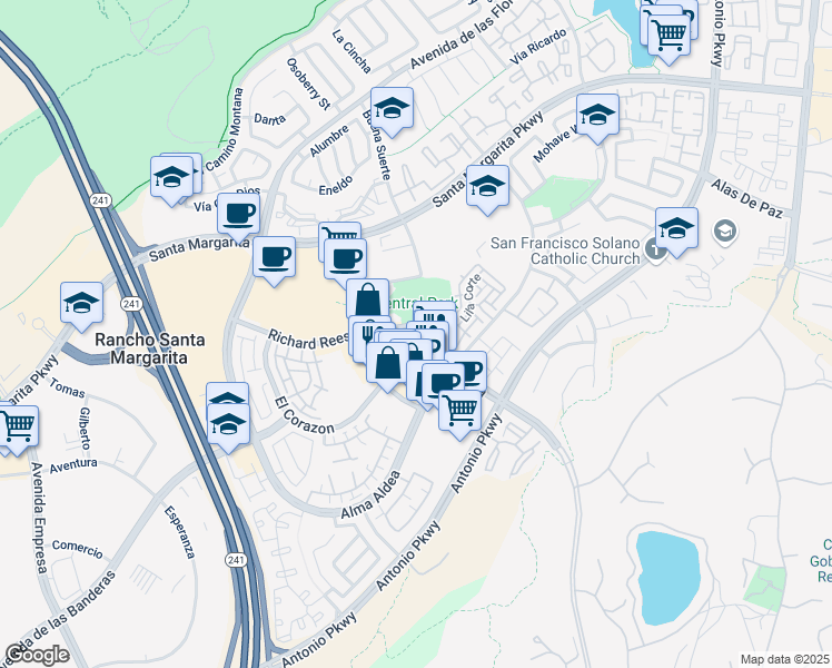 map of restaurants, bars, coffee shops, grocery stores, and more near 30902 La Promesa in Rancho Santa Margarita