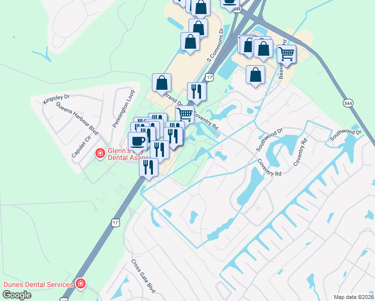 map of restaurants, bars, coffee shops, grocery stores, and more near 8667 U.S. 17 in Myrtle Beach