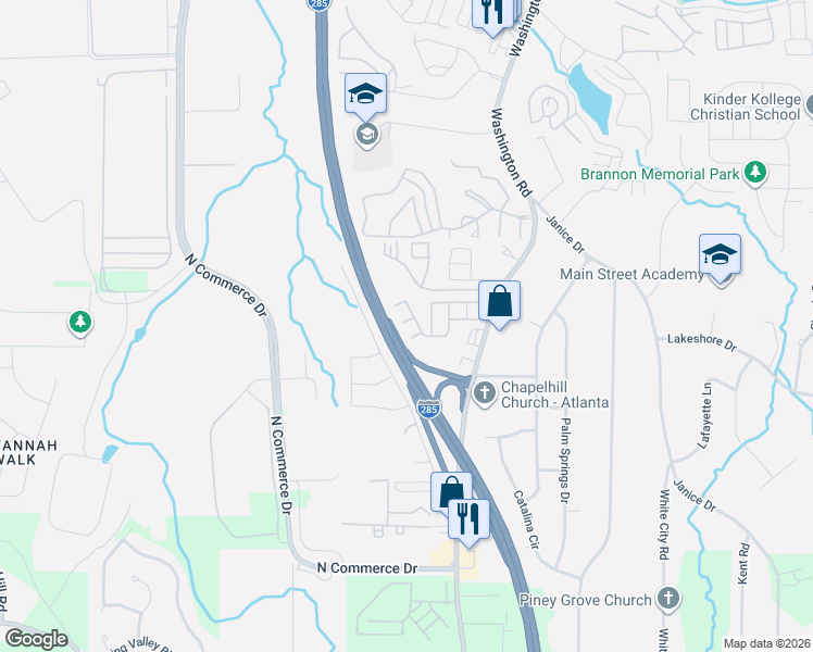 map of restaurants, bars, coffee shops, grocery stores, and more near 4132 High Park Lane in East Point