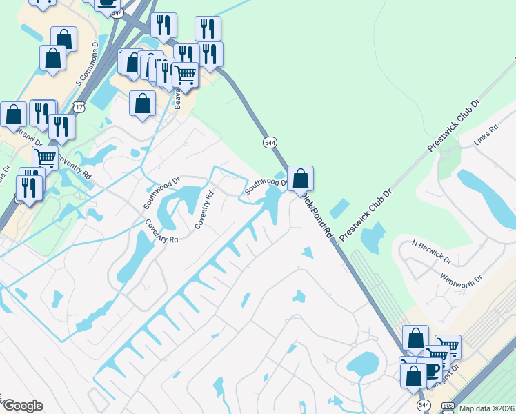 map of restaurants, bars, coffee shops, grocery stores, and more near 1810 Wexford Court in Surfside Beach