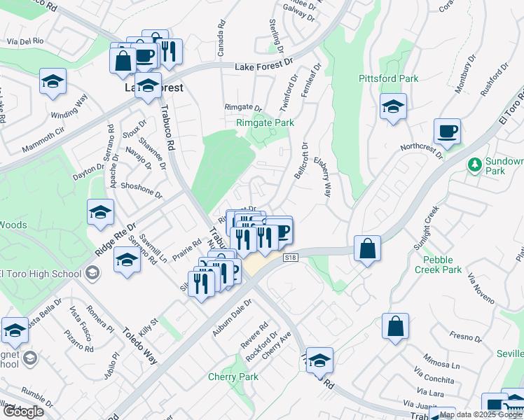 map of restaurants, bars, coffee shops, grocery stores, and more near in Lake Forest