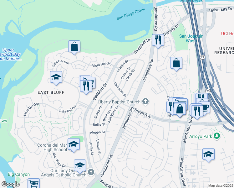 map of restaurants, bars, coffee shops, grocery stores, and more near 806 Bison Avenue in Newport Beach