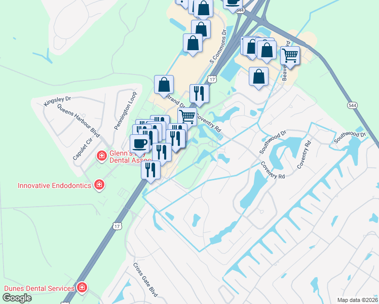 map of restaurants, bars, coffee shops, grocery stores, and more near 8667 U.S. 17 in Myrtle Beach