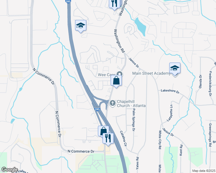 map of restaurants, bars, coffee shops, grocery stores, and more near 4221 Washington Road in East Point