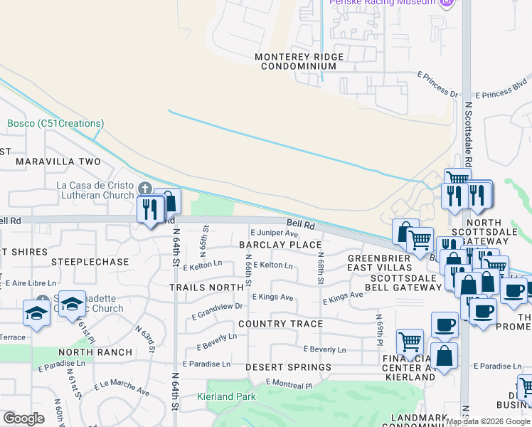 map of restaurants, bars, coffee shops, grocery stores, and more near 6630 East Bell Road in Scottsdale