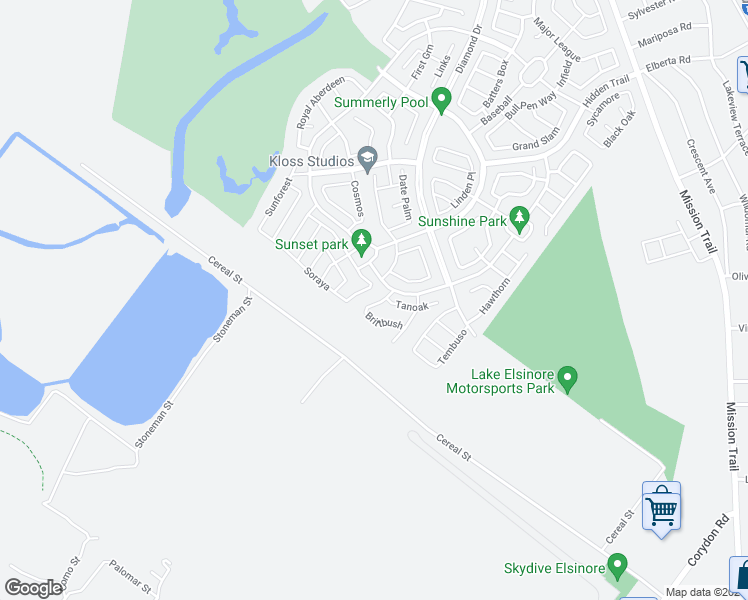 map of restaurants, bars, coffee shops, grocery stores, and more near 29115 Brittbush in Lake Elsinore