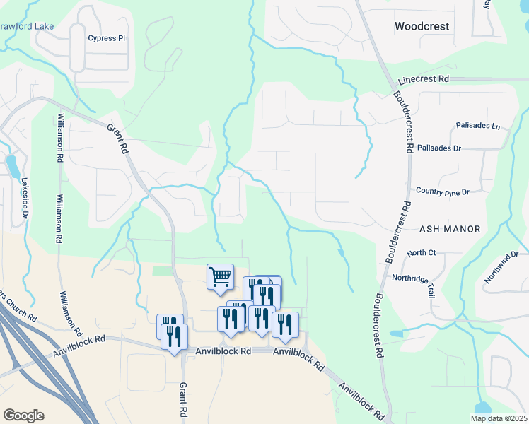 map of restaurants, bars, coffee shops, grocery stores, and more near 3037 Jeffrey Drive in Ellenwood