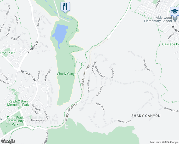 map of restaurants, bars, coffee shops, grocery stores, and more near 45 Prairie Grass in Irvine