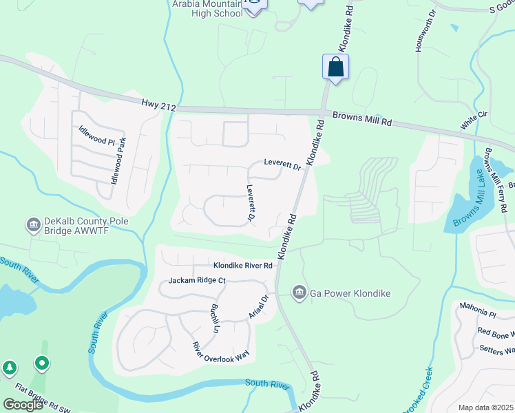map of restaurants, bars, coffee shops, grocery stores, and more near 6270 Leverett Drive in Lithonia