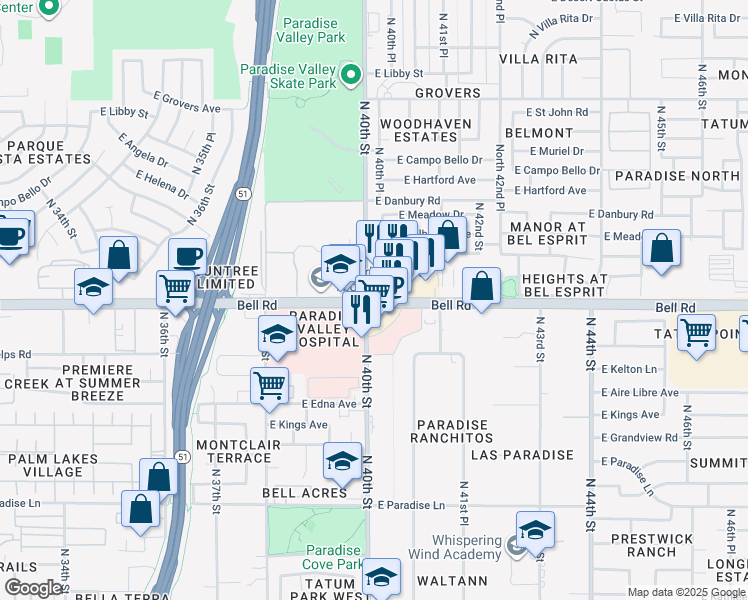 map of restaurants, bars, coffee shops, grocery stores, and more near in Phoenix