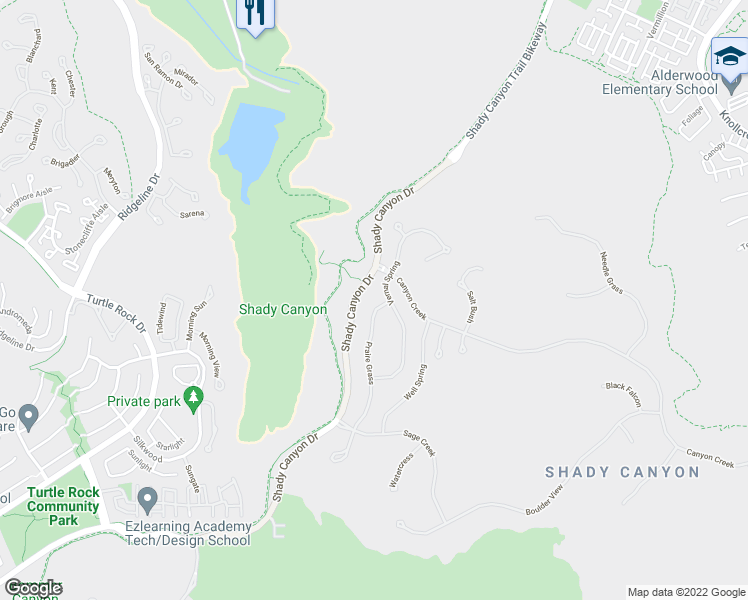 map of restaurants, bars, coffee shops, grocery stores, and more near 45 Prairie Grass in Irvine