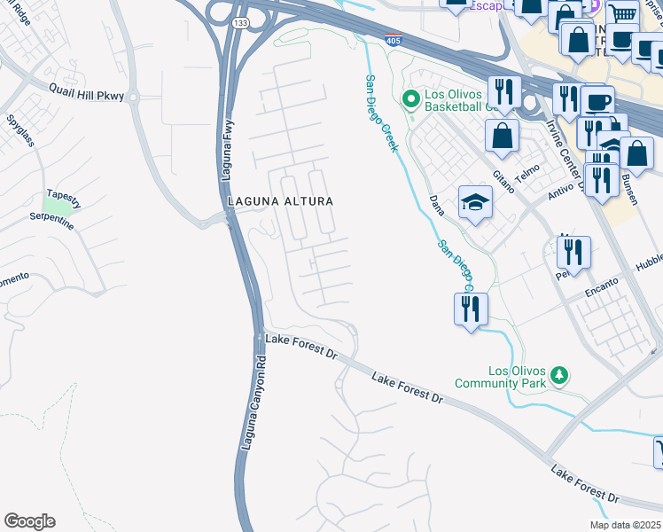 map of restaurants, bars, coffee shops, grocery stores, and more near 71 Chianti in Irvine