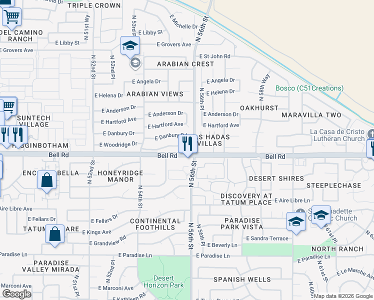 map of restaurants, bars, coffee shops, grocery stores, and more near in Phoenix