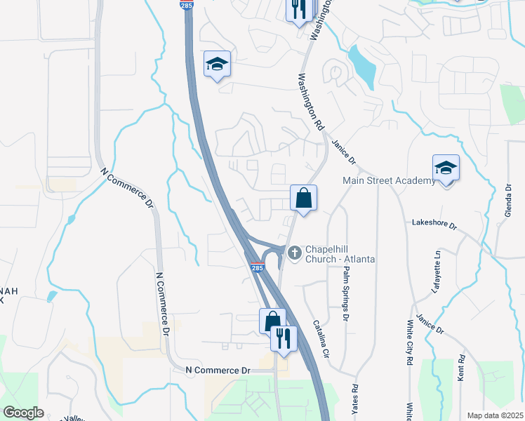 map of restaurants, bars, coffee shops, grocery stores, and more near 4216 High Park Lane in East Point