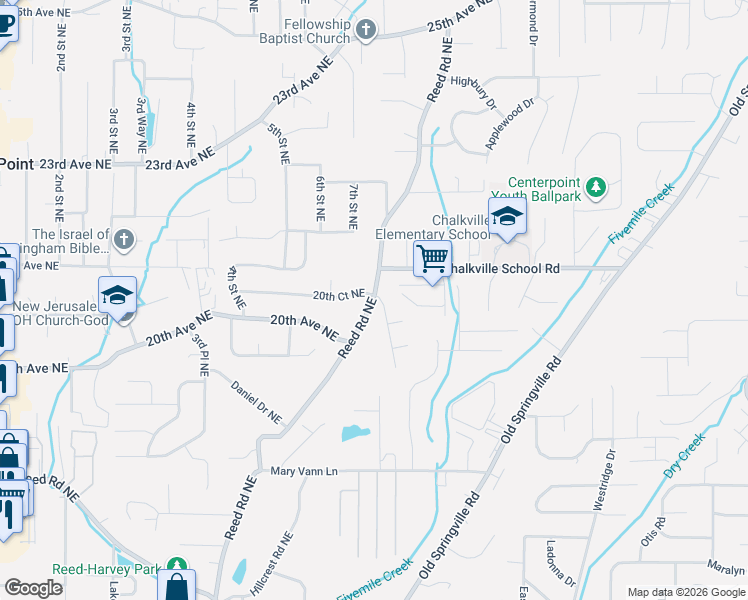 map of restaurants, bars, coffee shops, grocery stores, and more near 611 20th Court Northeast in Center Point