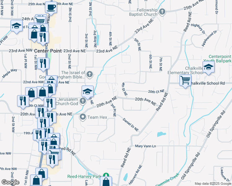 map of restaurants, bars, coffee shops, grocery stores, and more near 340 20th Avenue Northeast in Center Point