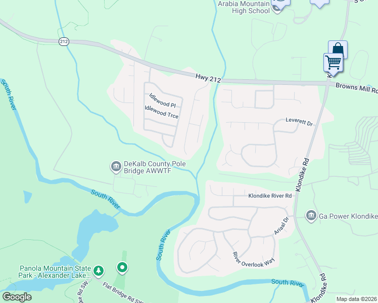 map of restaurants, bars, coffee shops, grocery stores, and more near 4646 Latchwood Drive in Stonecrest
