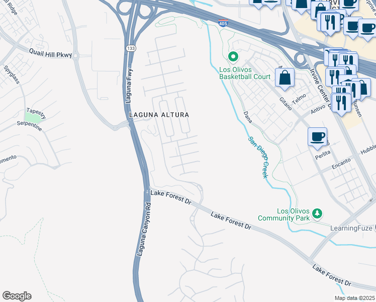 map of restaurants, bars, coffee shops, grocery stores, and more near 71 Chianti in Irvine