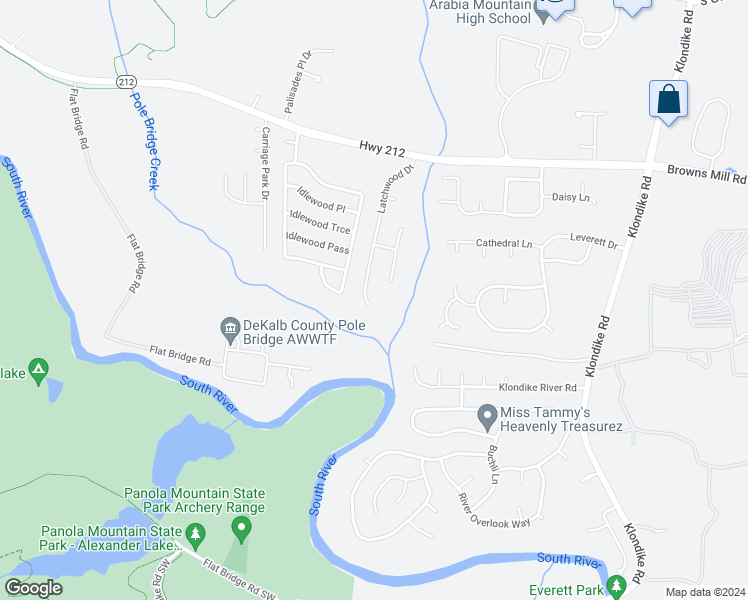 map of restaurants, bars, coffee shops, grocery stores, and more near 4642 Latchwood Drive in Stonecrest
