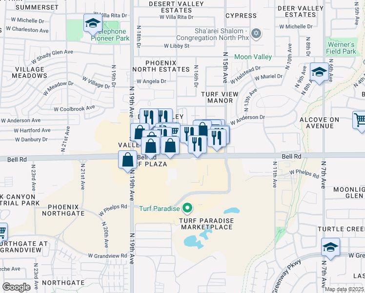map of restaurants, bars, coffee shops, grocery stores, and more near 1660 West Bell Road in Phoenix