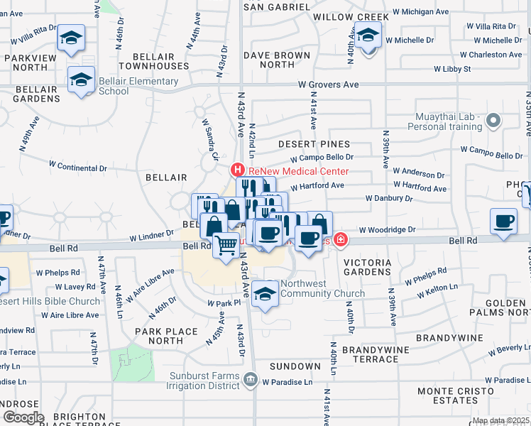 map of restaurants, bars, coffee shops, grocery stores, and more near 4240 West Bell Road in Glendale