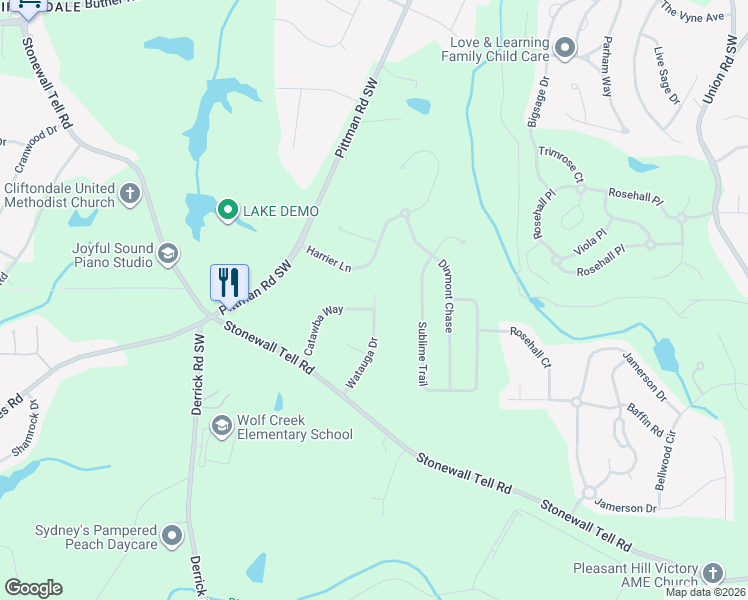 map of restaurants, bars, coffee shops, grocery stores, and more near 4245 Watauga Drive in Atlanta