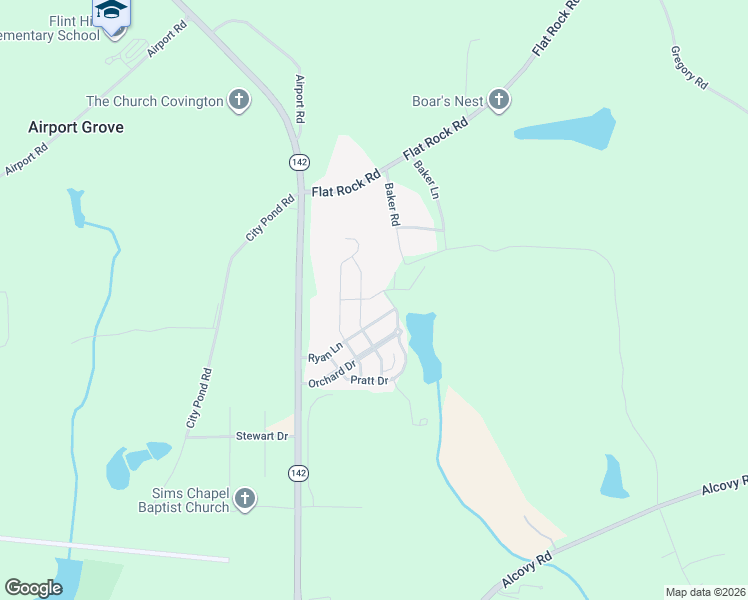 map of restaurants, bars, coffee shops, grocery stores, and more near 205 Ryan Lane in Covington