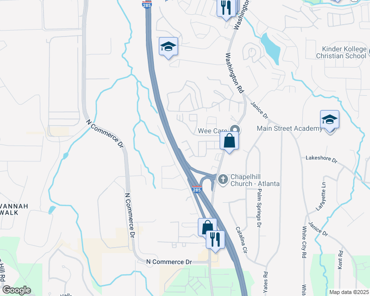 map of restaurants, bars, coffee shops, grocery stores, and more near 4130 High Park Lane in East Point