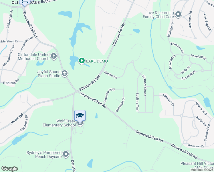 map of restaurants, bars, coffee shops, grocery stores, and more near 5945 Catawba Way in College Park