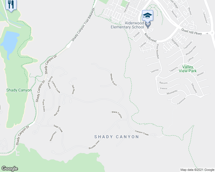 map of restaurants, bars, coffee shops, grocery stores, and more near 17 Spike Moss in Irvine