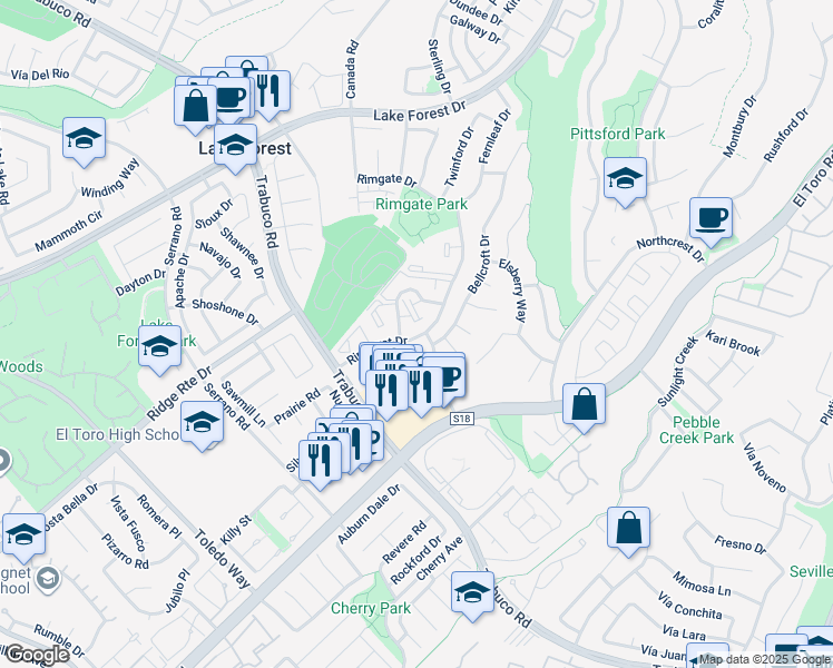 map of restaurants, bars, coffee shops, grocery stores, and more near in Lake Forest