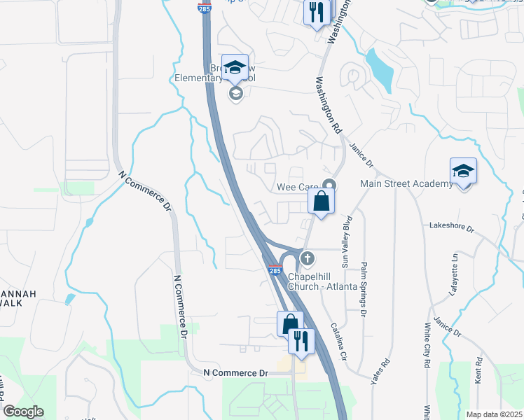 map of restaurants, bars, coffee shops, grocery stores, and more near 4205 High Park Lane in East Point