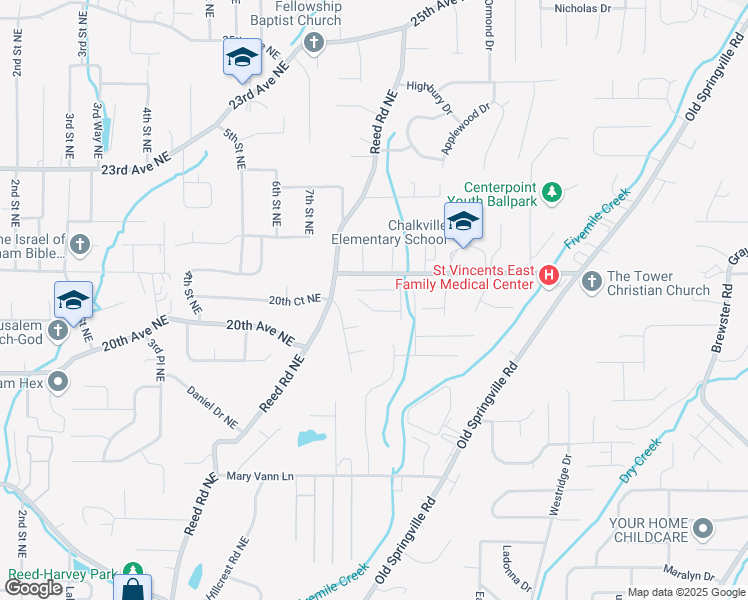 map of restaurants, bars, coffee shops, grocery stores, and more near 624 Cresap Circle Northeast in Birmingham